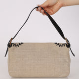 Fendi Natural Linen Floral Embroidered Baguette