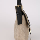Fendi Natural Linen Floral Embroidered Baguette