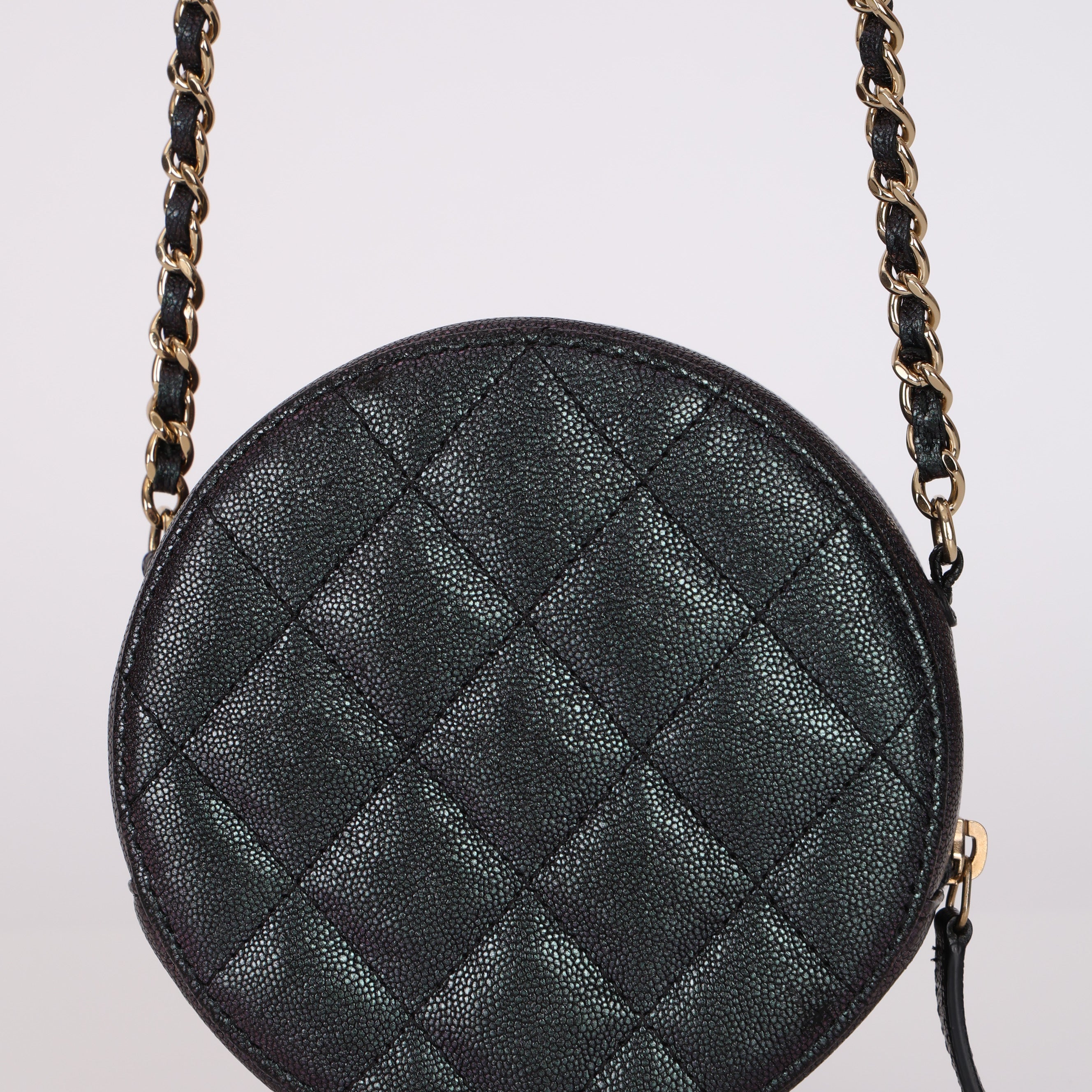 Chanel 2019 Iridescent Caviar Round Clutch on Chain