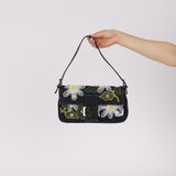 Fendi Dark Denim Floral Mesh Appliqué Baguette