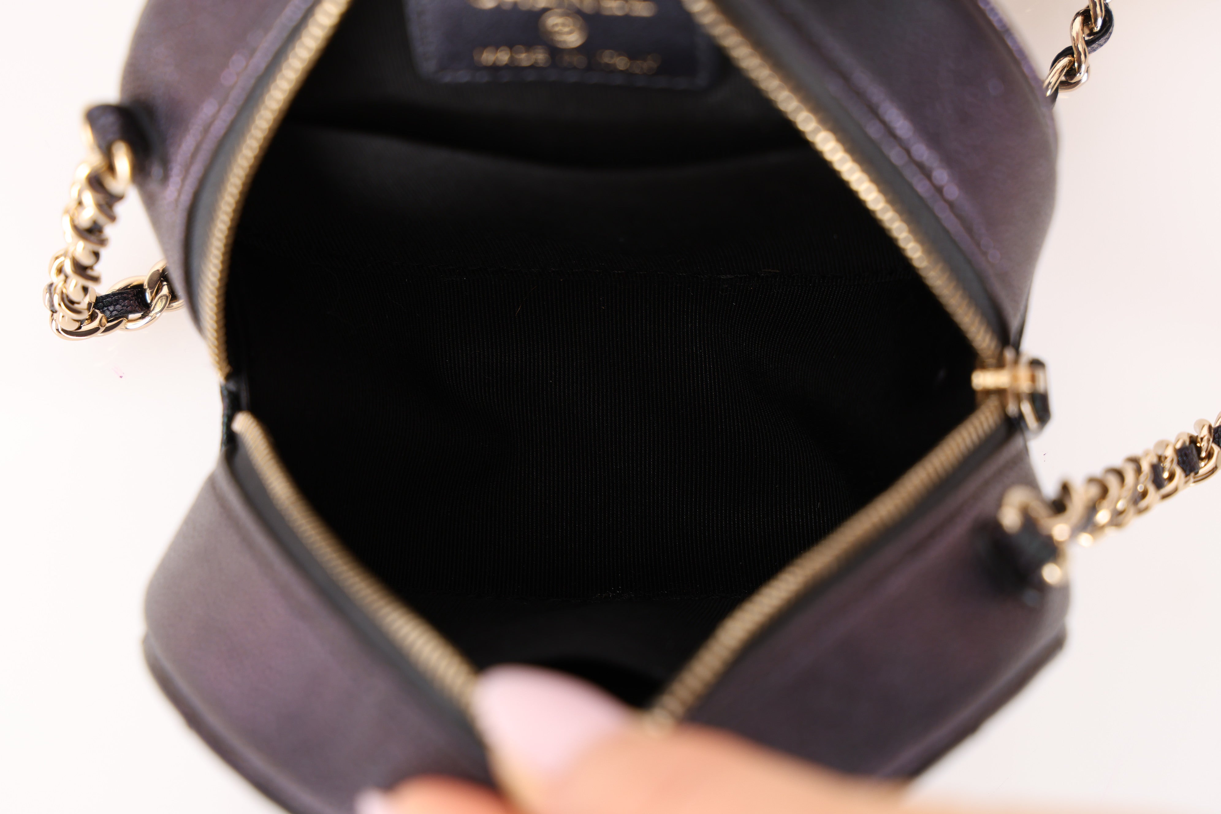 Chanel 2019 Iridescent Caviar Round Clutch on Chain
