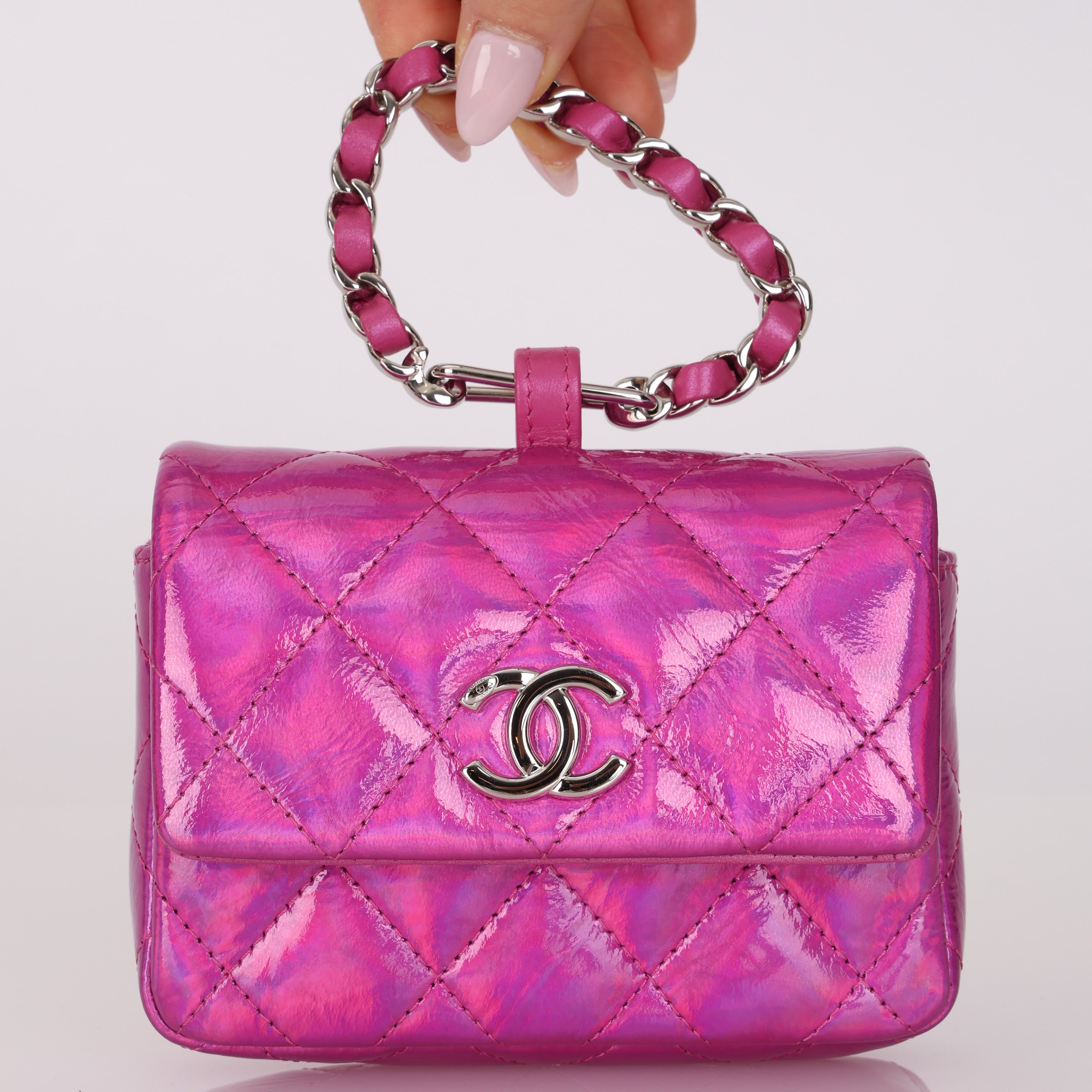 Chanel 2023 Iridescent Patent Quilted CC Hook Card Holder