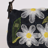 Fendi Dark Denim Floral Mesh Appliqué Baguette
