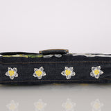 Fendi Dark Denim Floral Mesh Appliqué Baguette