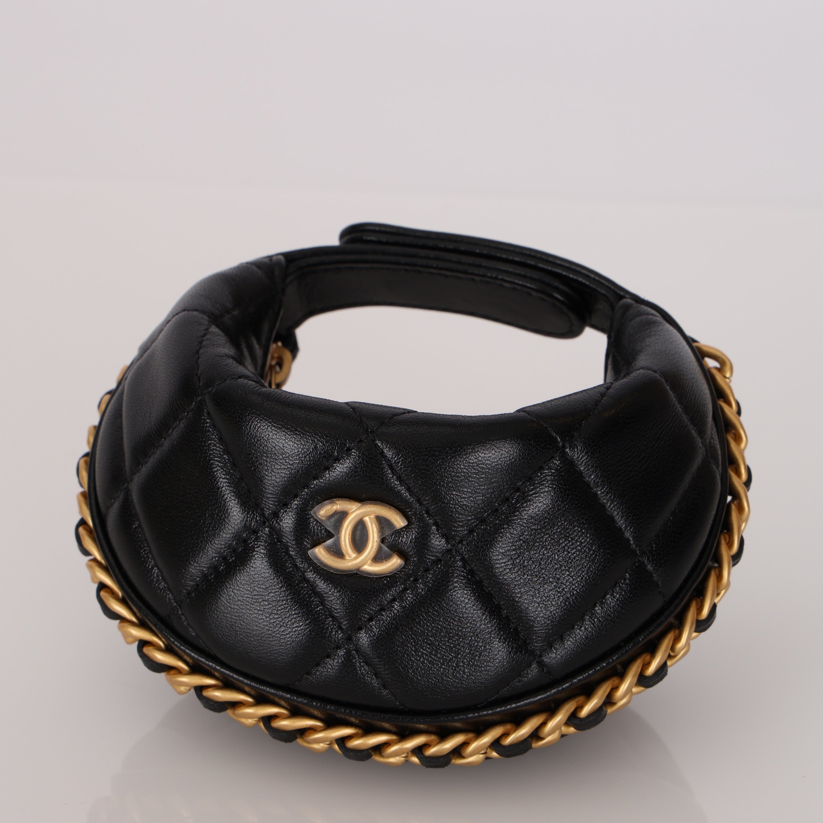 Chanel 2025 Shiny Crumpled Lambskin Quilted Chain Around Mini Pouch