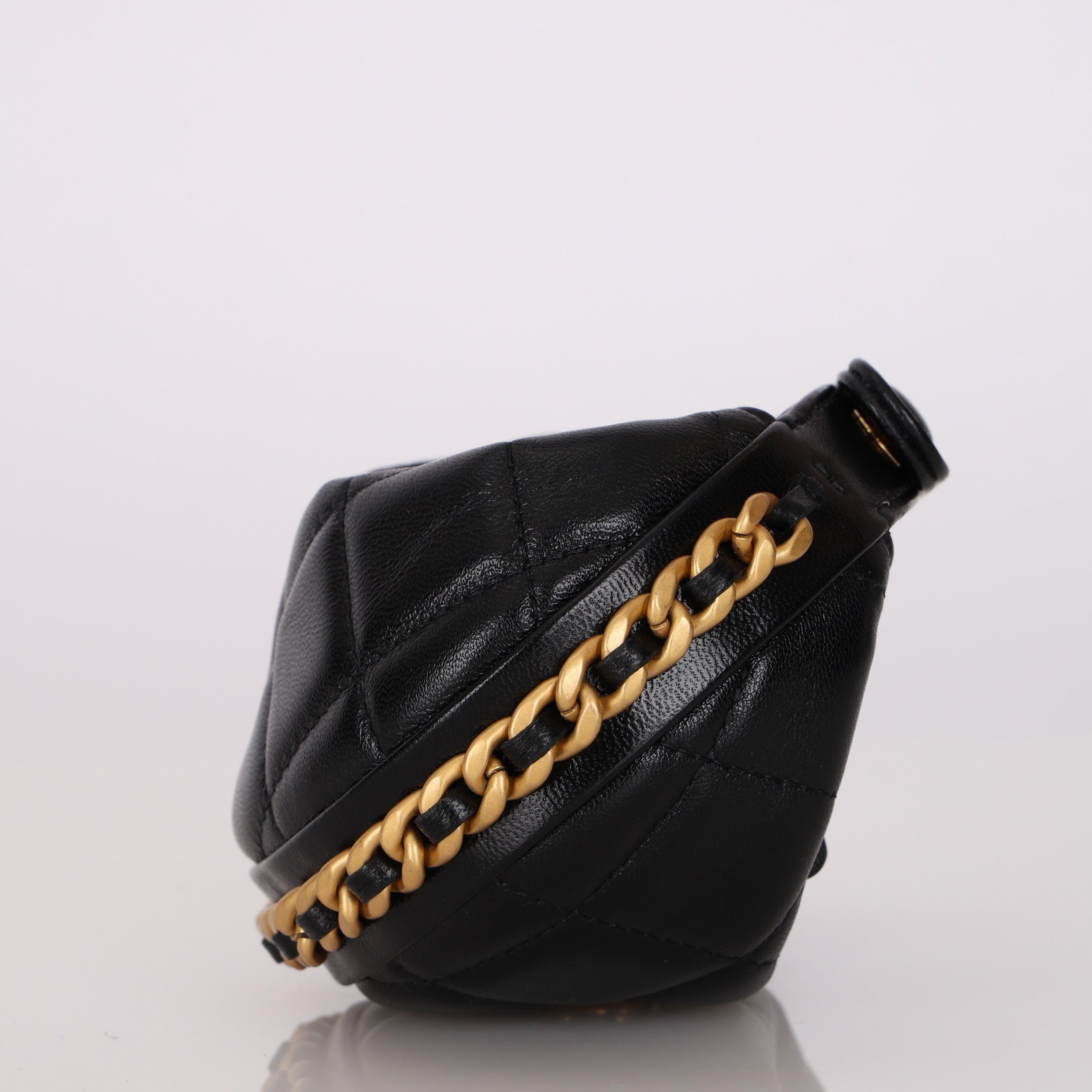Chanel 2025 Shiny Crumpled Lambskin Quilted Chain Around Mini Pouch