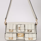 Fendi Blanc Leather Romano Multi Pocket Baguette