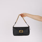 Fendi Charcoal Zucchino Coated Canvas Double Flap Baguette