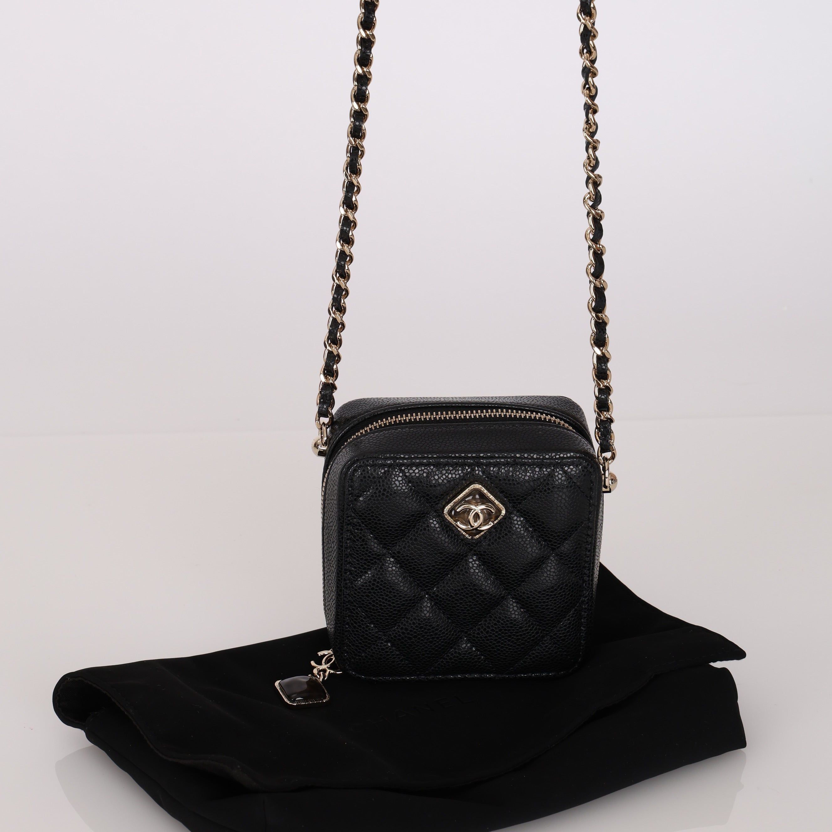 Chanel 2023 Caviar Diamond Resin Square Clutch on Chain
