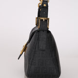 Fendi Charcoal Zucchino Coated Canvas Double Flap Baguette