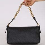 Fendi Charcoal Zucchino Coated Canvas Double Flap Baguette