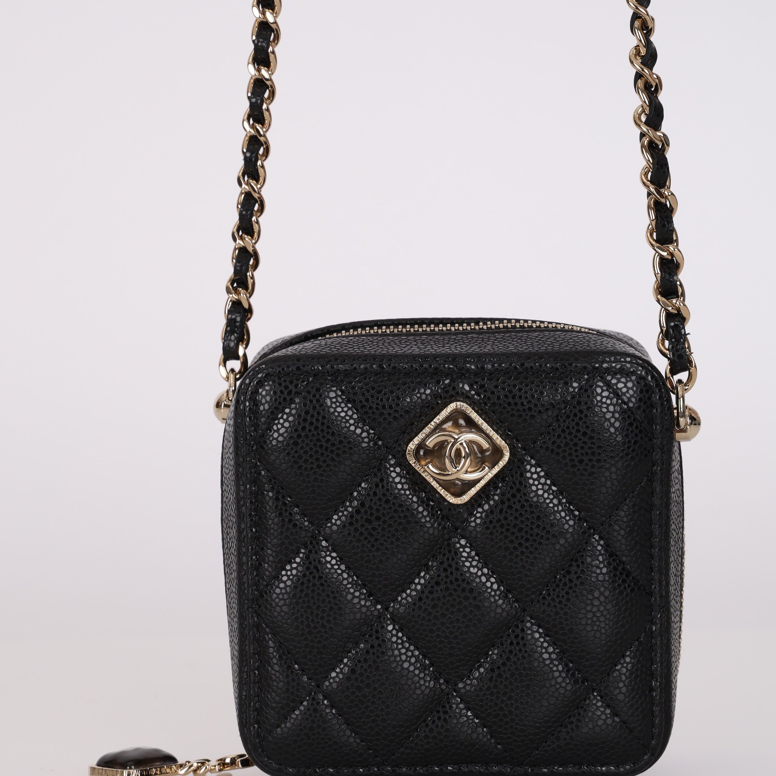 Chanel 2023 Caviar Diamond Resin Square Clutch on Chain