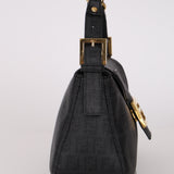 Fendi Charcoal Zucchino Coated Canvas Double Flap Baguette