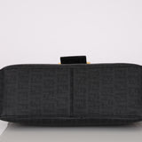 Fendi Charcoal Zucchino Coated Canvas Double Flap Baguette