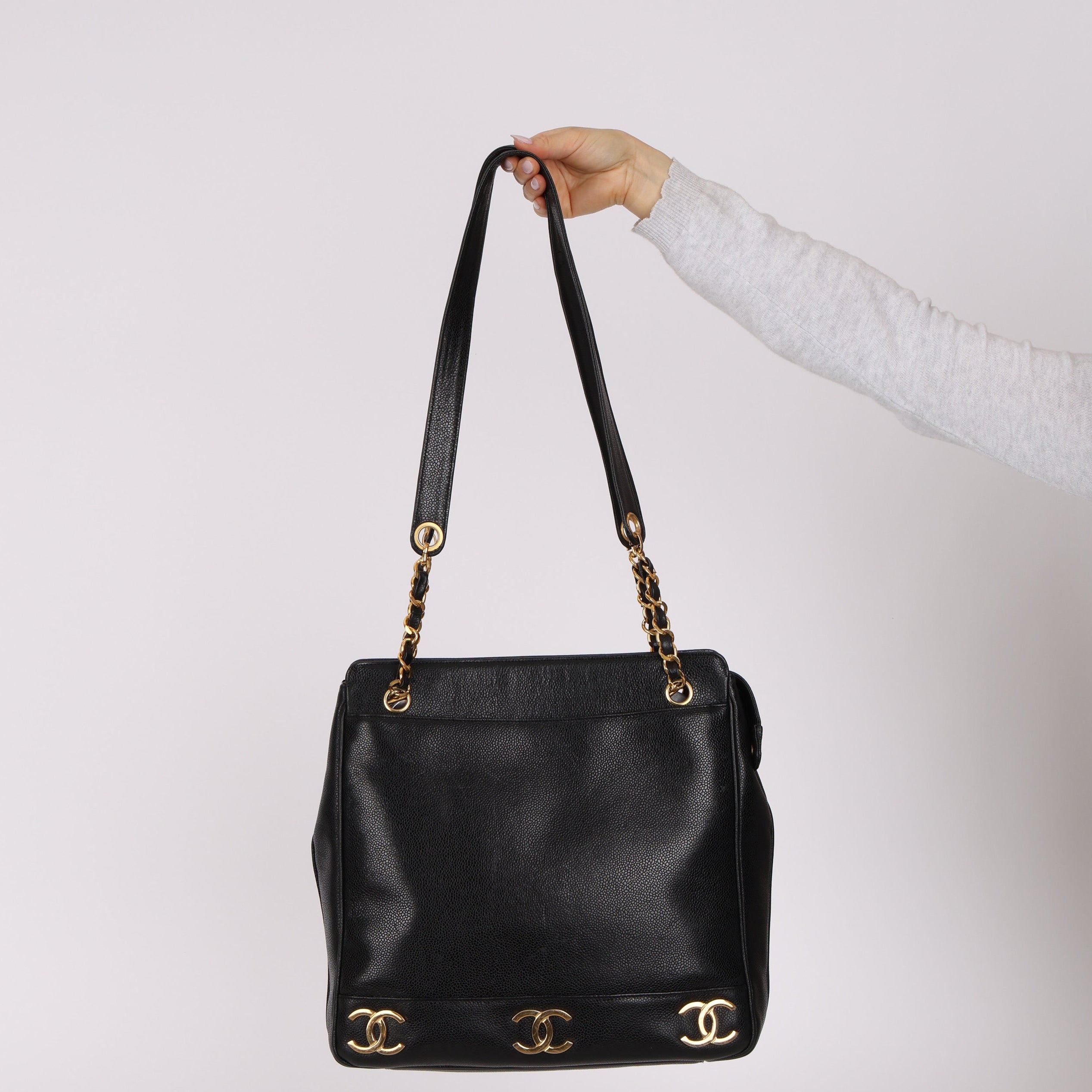 Chanel 1995 Caviar Triple CC Tote Bag 24K GP