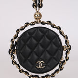 Chanel 2021 Black Lambskin Chain Around Round Clutch