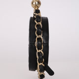 Chanel 2021 Black Lambskin Chain Around Round Clutch