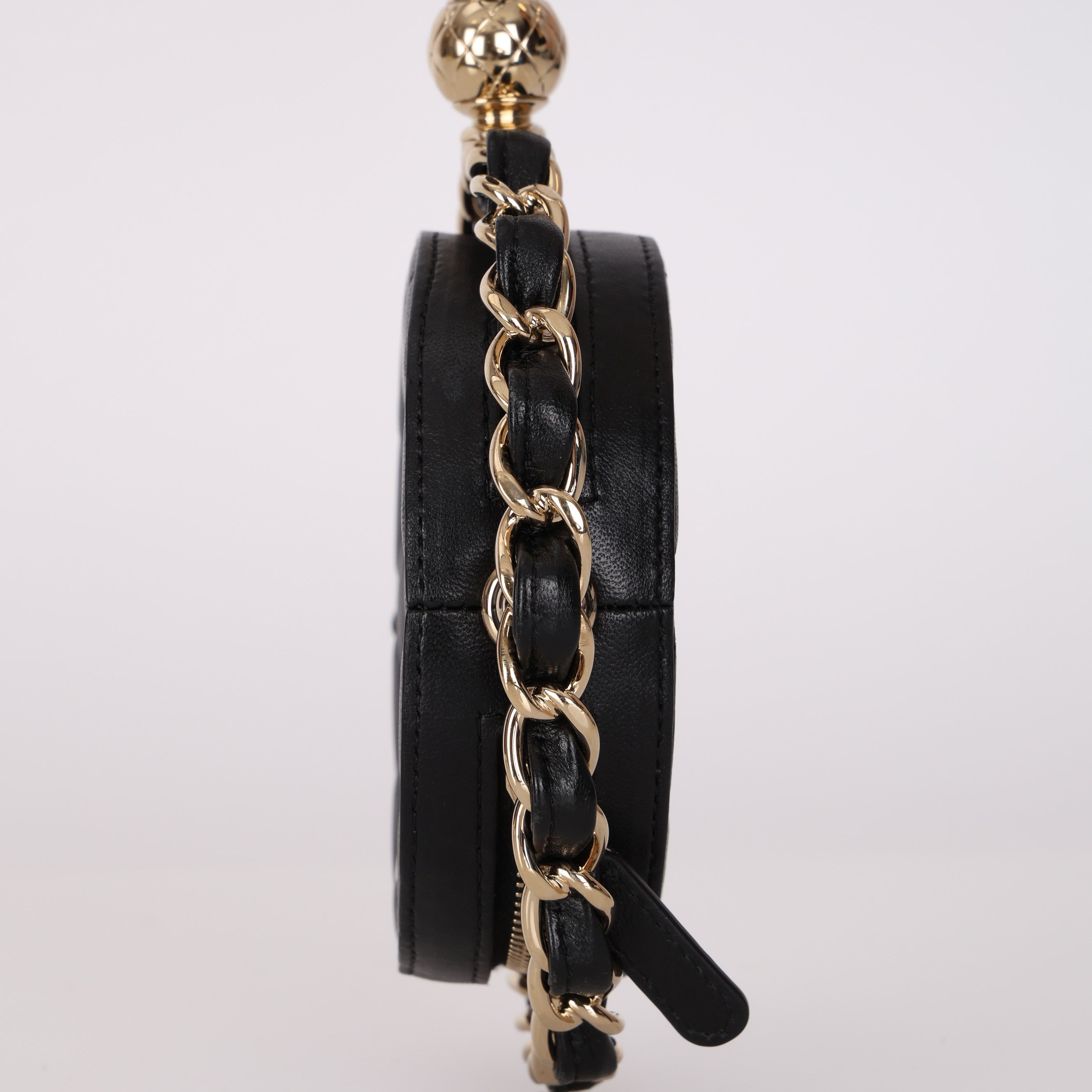 Chanel 2021 Black Lambskin Chain Around Round Clutch
