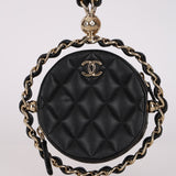 Chanel 2021 Black Lambskin Chain Around Round Clutch