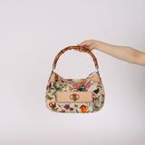Gucci Multicolor Floral Nailhead Bamboo Top Handle Bag