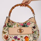 Gucci Multicolor Floral Nailhead Bamboo Top Handle Bag