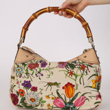 Gucci Multicolor Floral Nailhead Bamboo Top Handle Bag