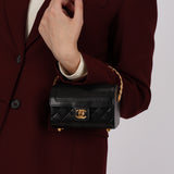 Ultra-Rare Chanel Mini Vanity Chest Black Lambskin 1989 24K GP