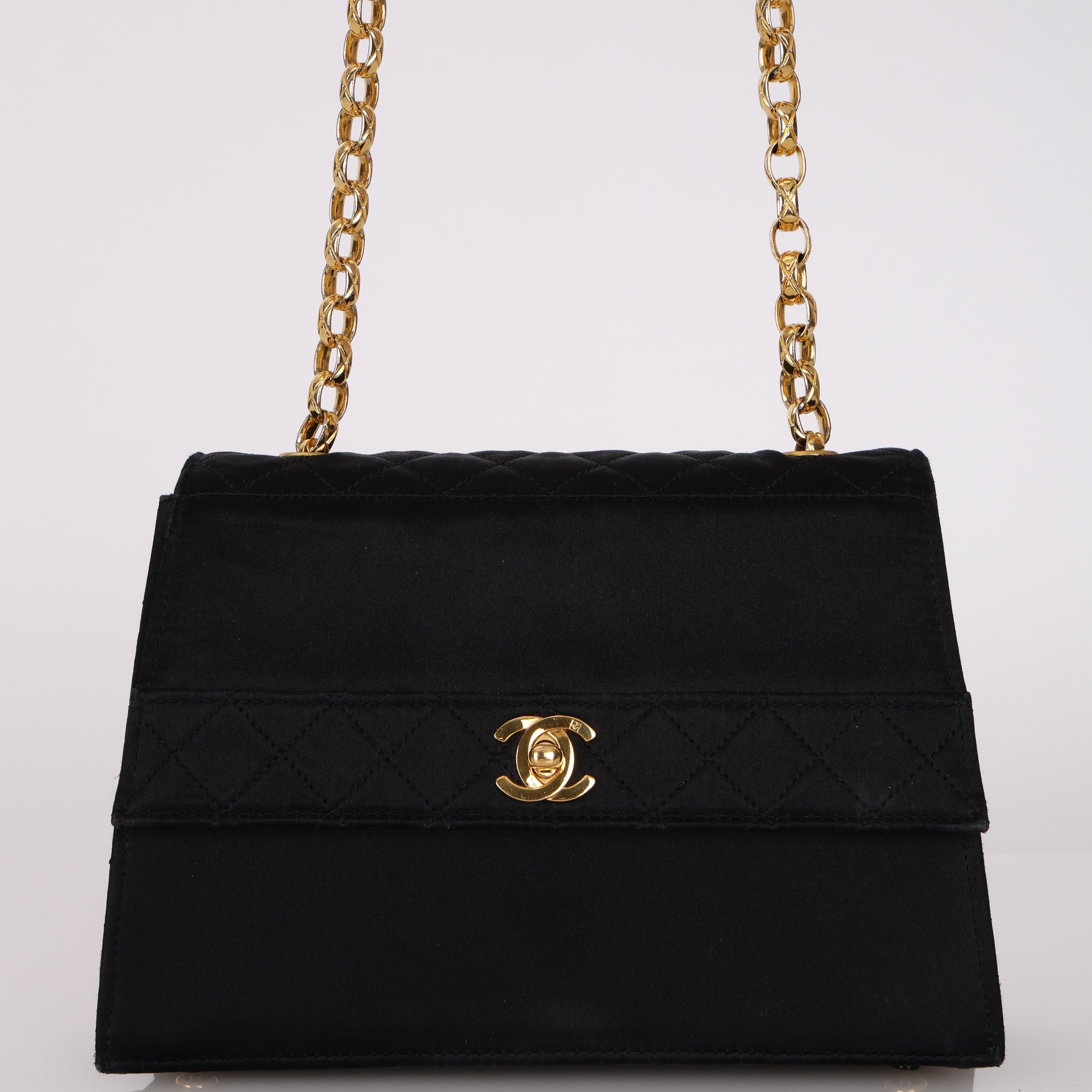 Rare Chanel 1991 Satin Bijoux Turnlock Mini Kelly Bag 24K GP