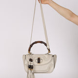 Gucci White Calfskin Whipstitch New Bamboo Medium Top Handle Bag