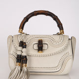 Gucci White Calfskin Whipstitch New Bamboo Medium Top Handle Bag
