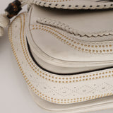 Gucci White Calfskin Whipstitch New Bamboo Medium Top Handle Bag