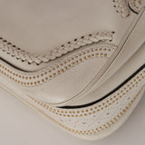 Gucci White Calfskin Whipstitch New Bamboo Medium Top Handle Bag
