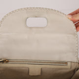Gucci White Calfskin Whipstitch New Bamboo Medium Top Handle Bag
