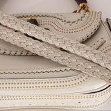 Gucci White Calfskin Whipstitch New Bamboo Medium Top Handle Bag