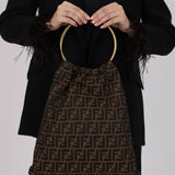 Fendi Zucca Canvas Gold Hoop Handle Tote