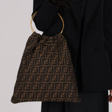 Fendi Zucca Canvas Gold Hoop Handle Tote