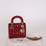 Dior 2019 Red Cannage Patent Chain Mini Lady Bag