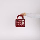Dior 2019 Red Cannage Patent Chain Mini Lady Bag