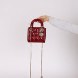 Dior 2019 Red Cannage Patent Chain Mini Lady Bag