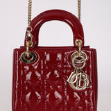 Dior 2019 Red Cannage Patent Chain Mini Lady Bag