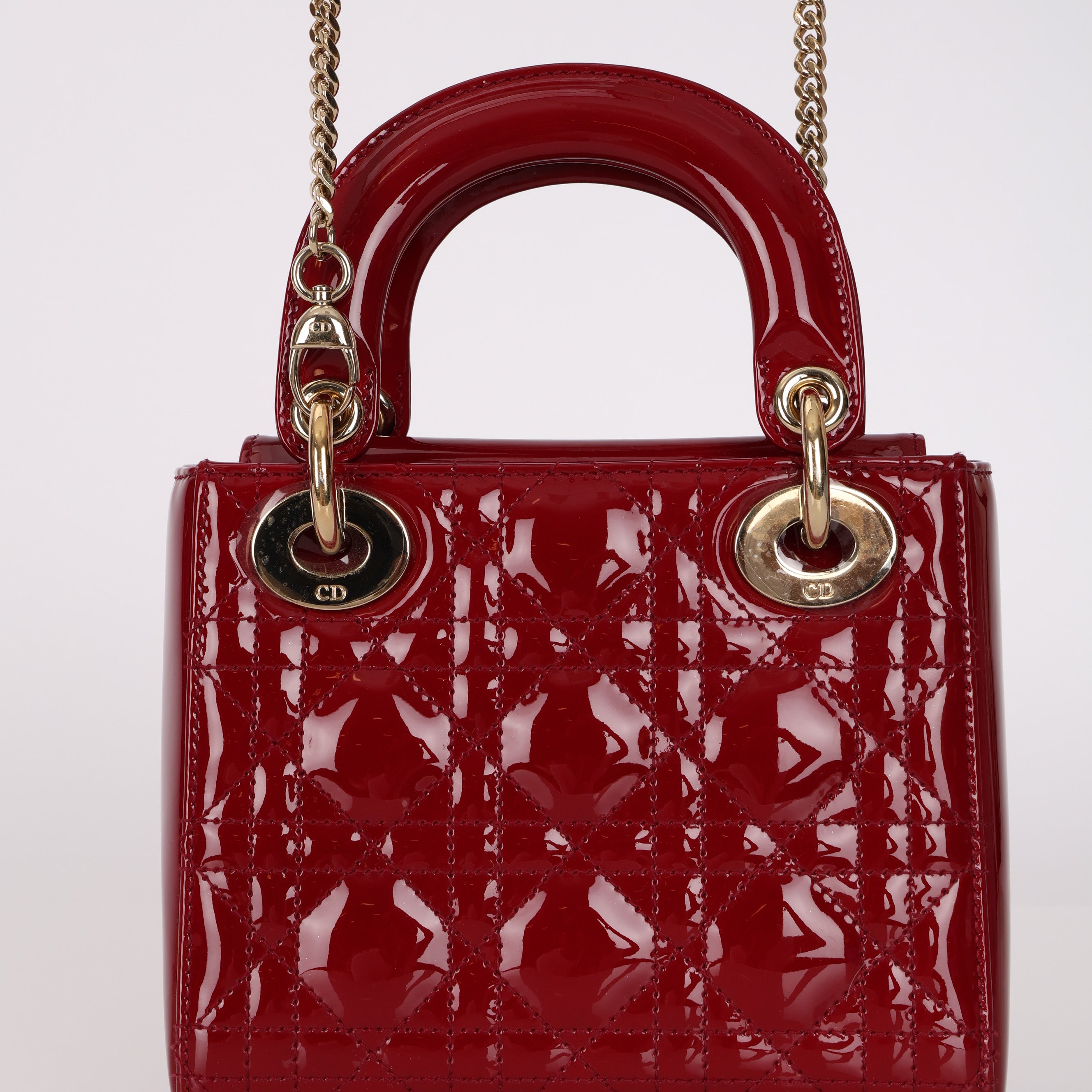 Dior 2019 Red Cannage Patent Chain Mini Lady Bag
