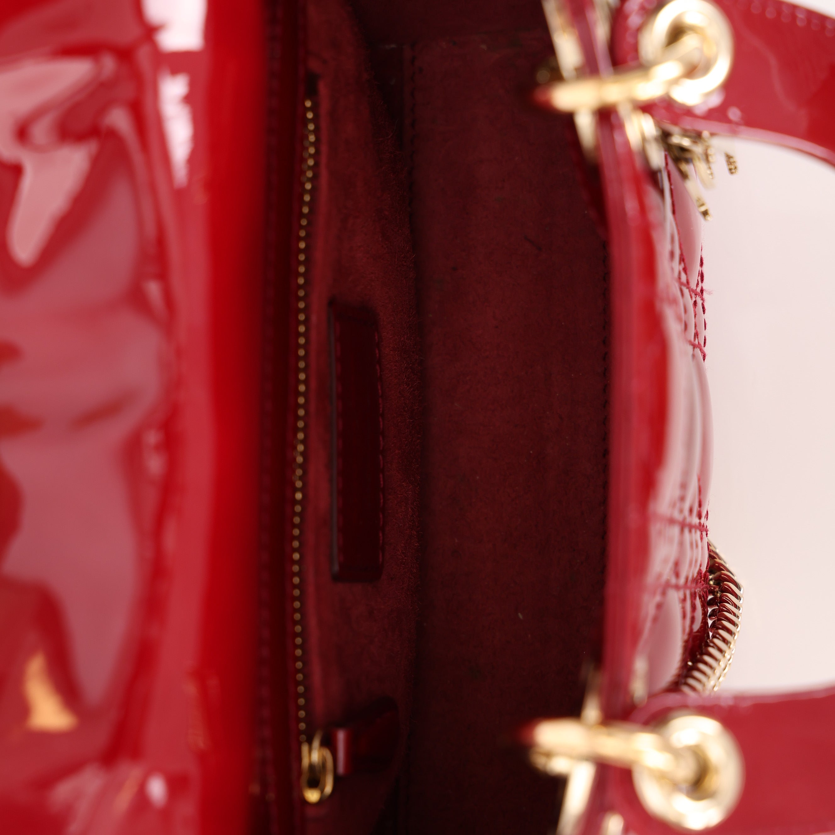 Dior 2019 Red Cannage Patent Chain Mini Lady Bag