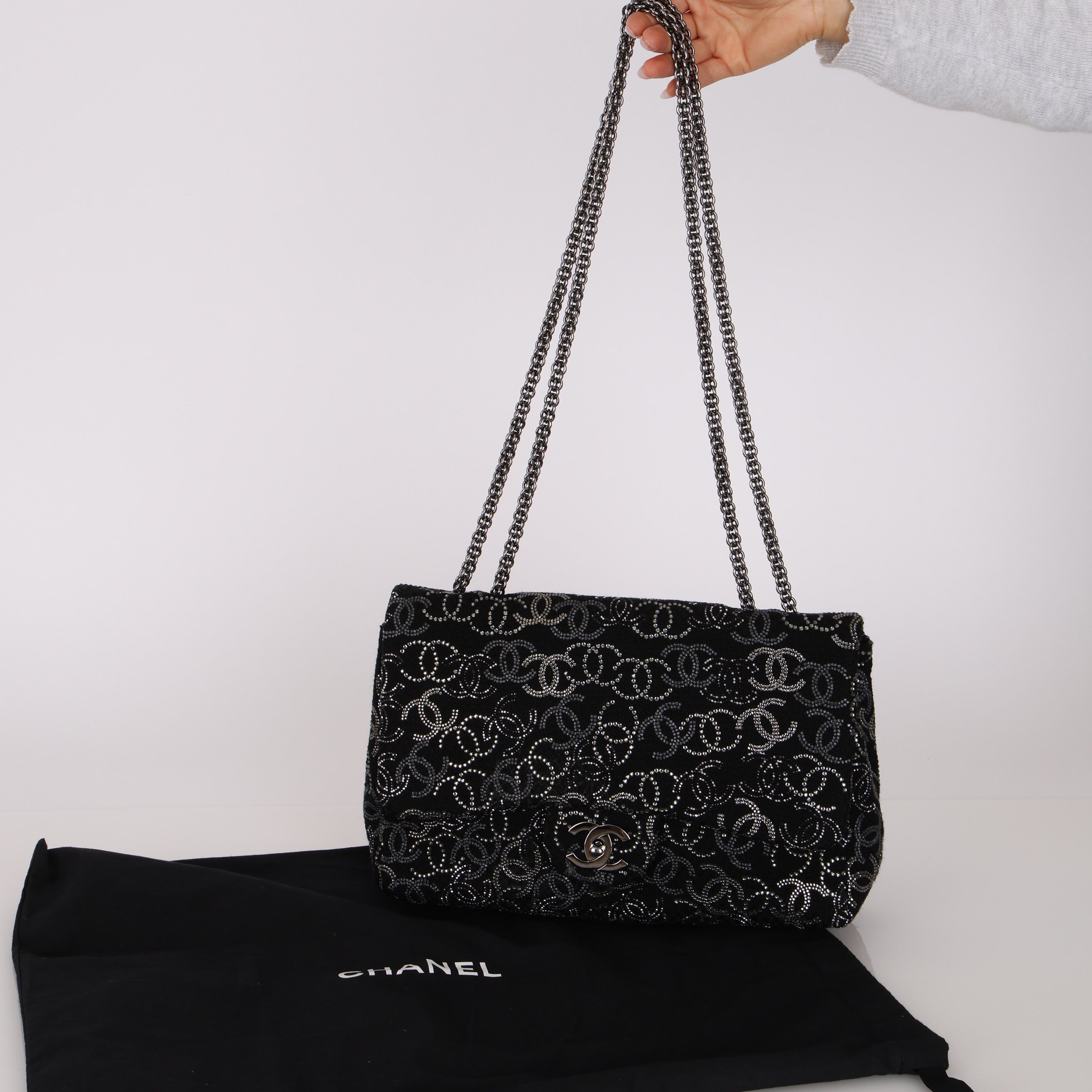 Chanel 2010 Paris-Shanghai Strauss Swarovski Crystal CC Tweed Medium Single Flap Bag