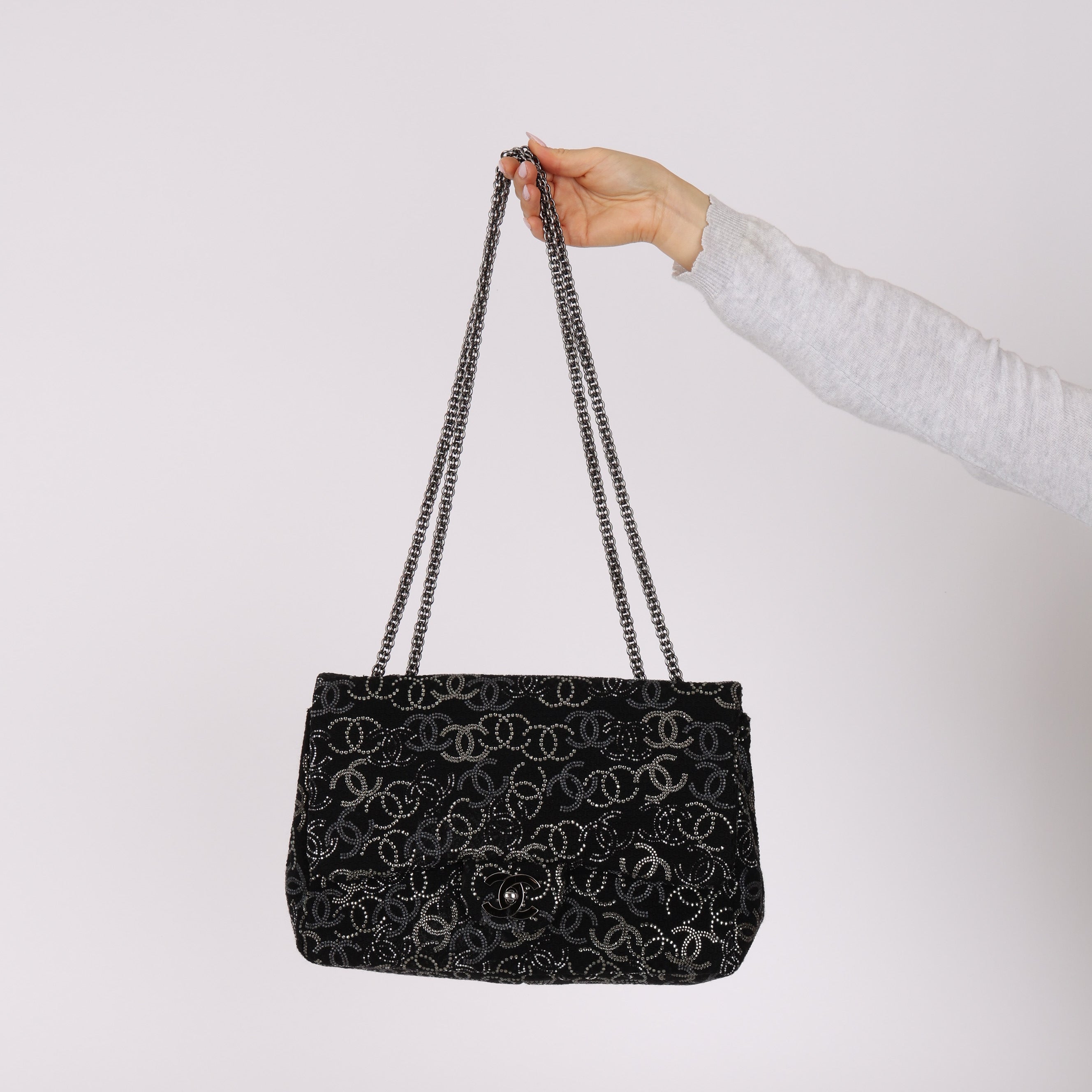 Chanel 2010 Paris-Shanghai Strauss Swarovski Crystal CC Tweed Medium Single Flap Bag