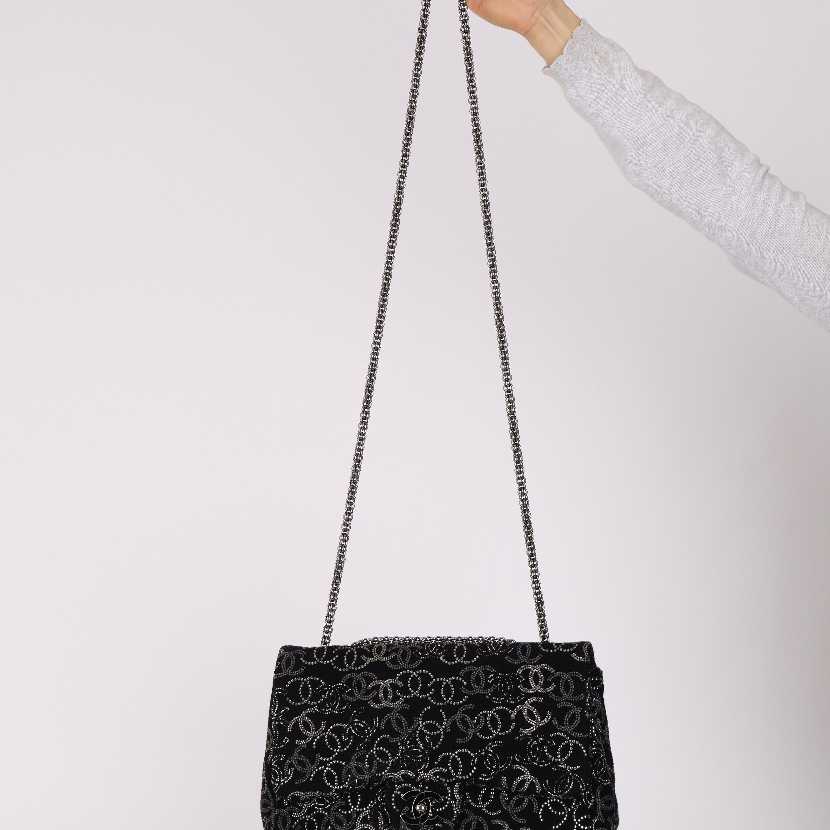 Chanel 2010 Paris-Shanghai Strauss Swarovski Crystal CC Tweed Medium Single Flap Bag