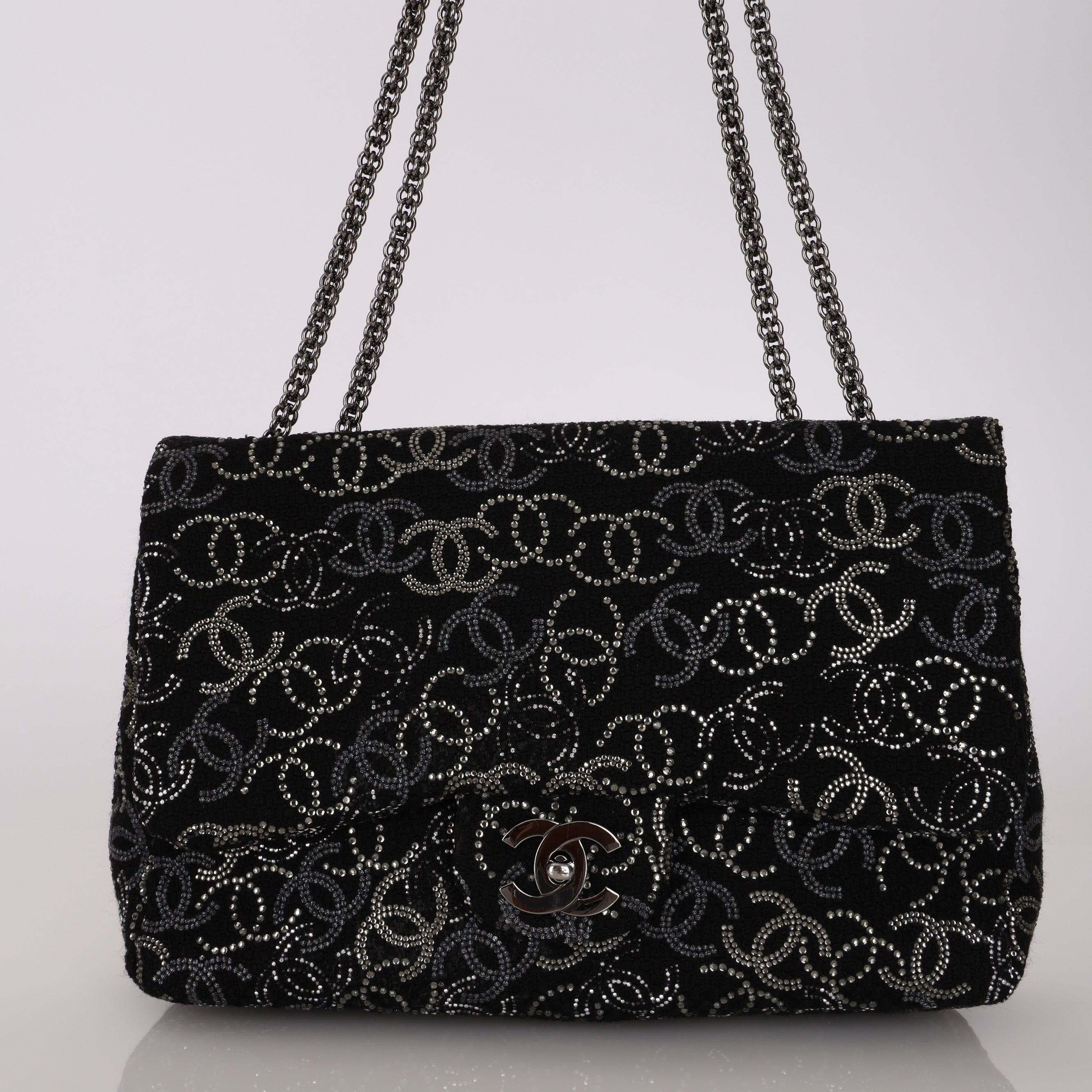 Chanel 2010 Paris-Shanghai Strauss Swarovski Crystal CC Tweed Medium Single Flap Bag