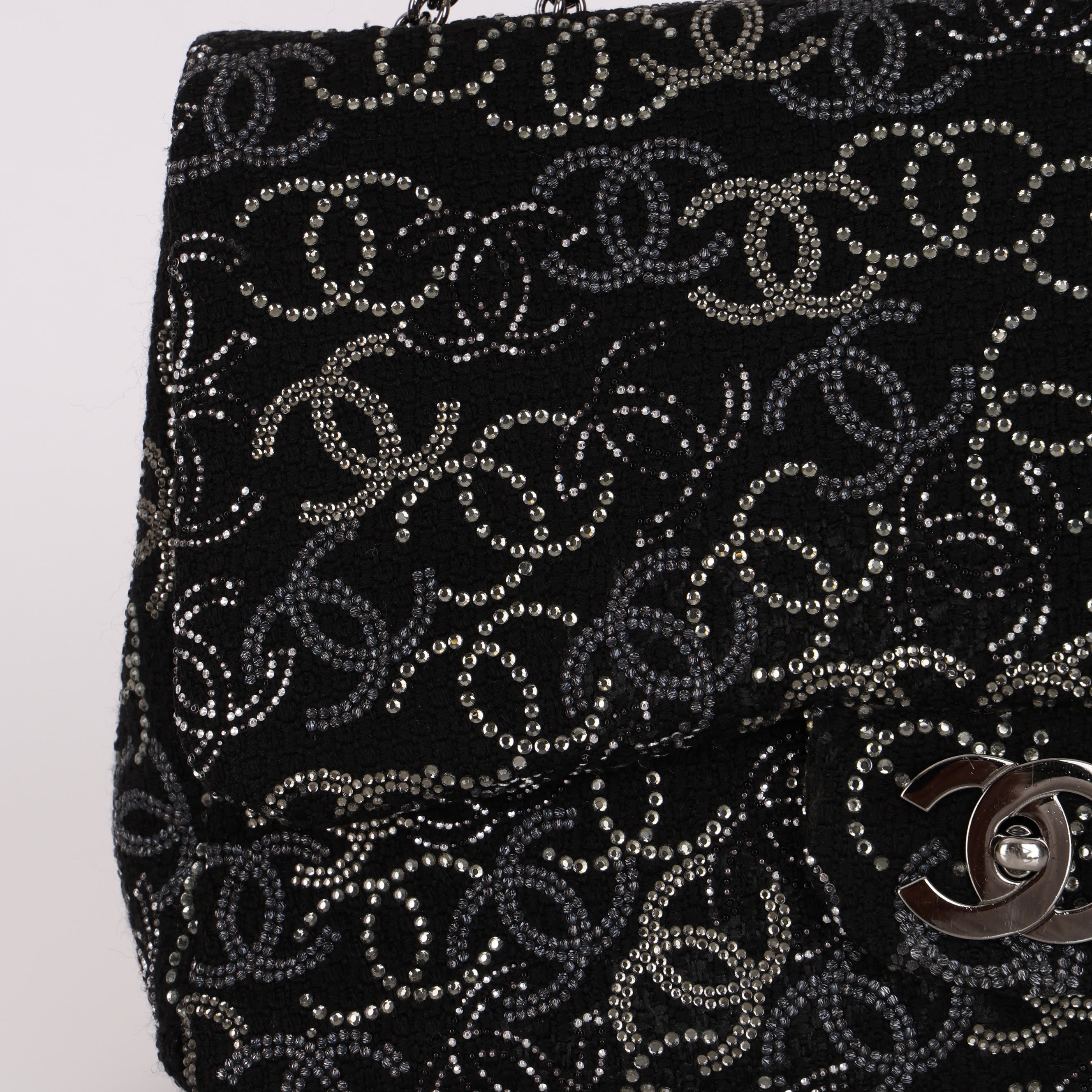 Chanel 2010 Paris-Shanghai Strauss Swarovski Crystal CC Tweed Medium Single Flap Bag