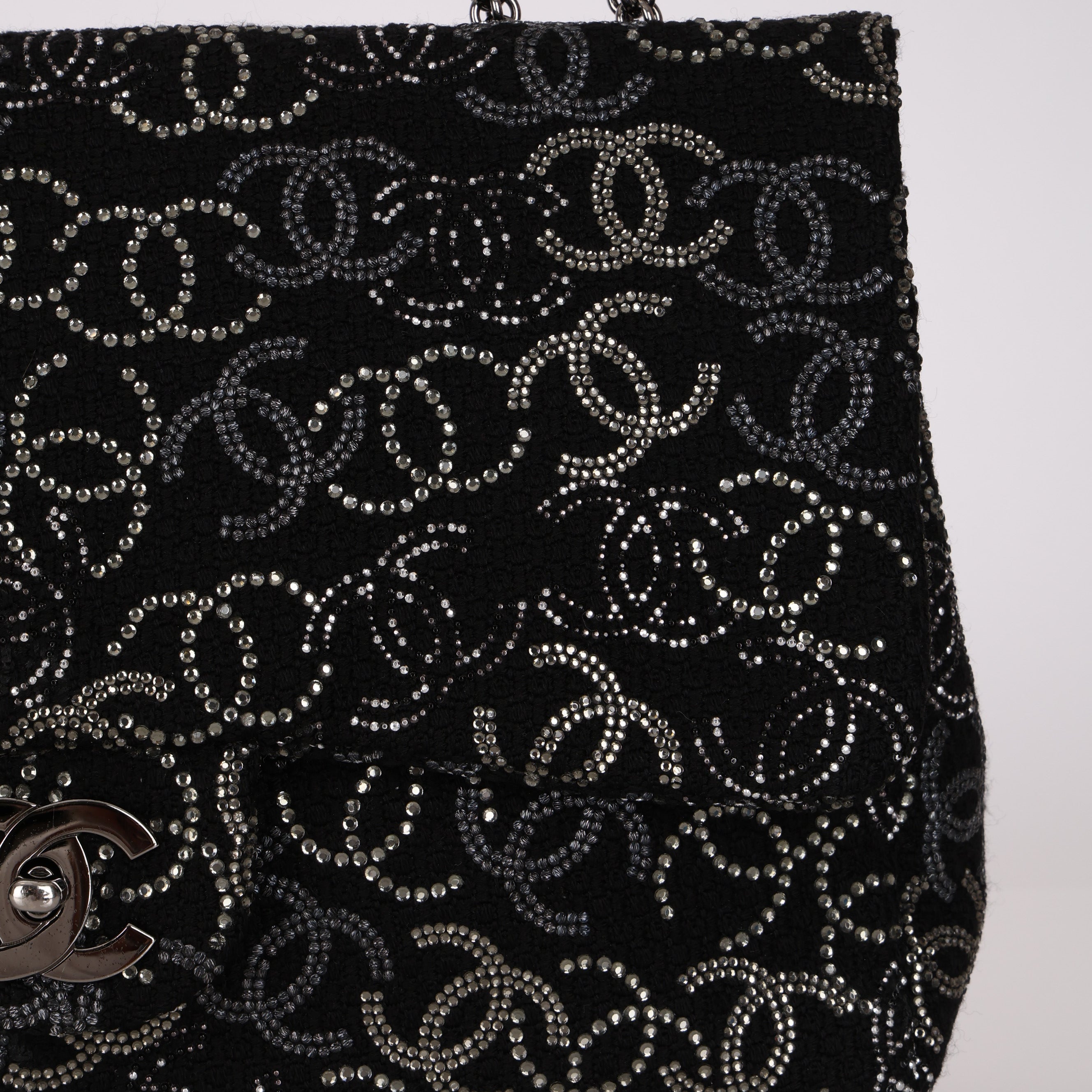 Chanel 2010 Paris-Shanghai Strauss Swarovski Crystal CC Tweed Medium Single Flap Bag