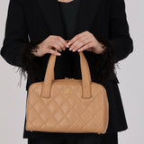 Chanel 2004 Beige Calfskin Bowling Bag with Pouch