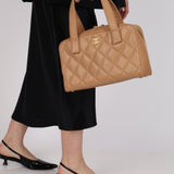 Chanel 2004 Beige Calfskin Bowling Bag with Pouch
